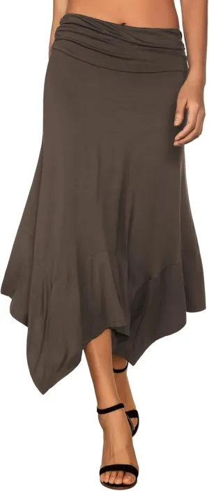 DJT Women's Flowy Handkerchief Hemline Midi Skirt