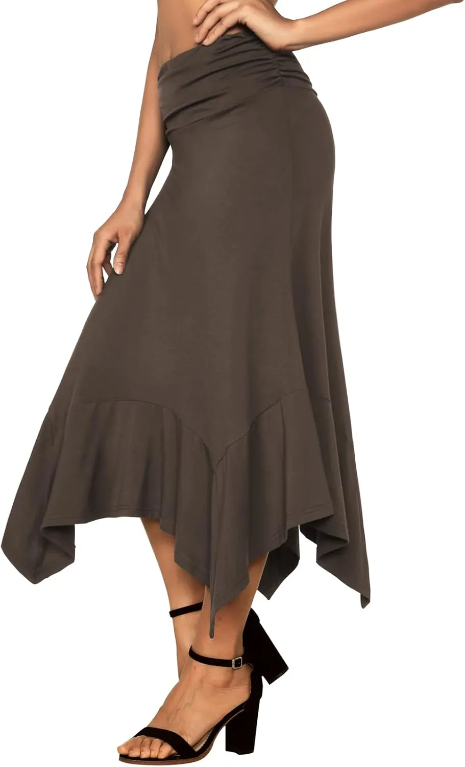 DJT Women's Flowy Handkerchief Hemline Midi Skirt
