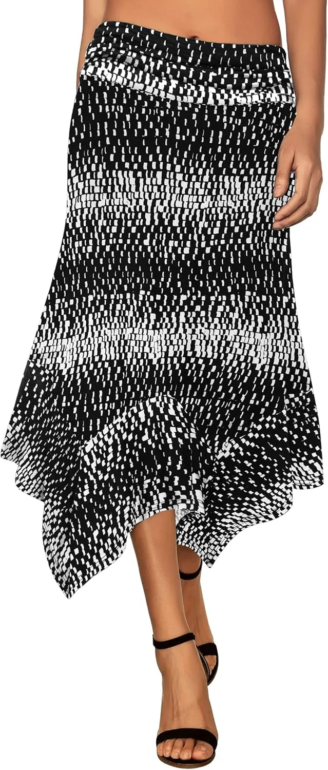 DJT Women's Flowy Handkerchief Hemline Midi Skirt