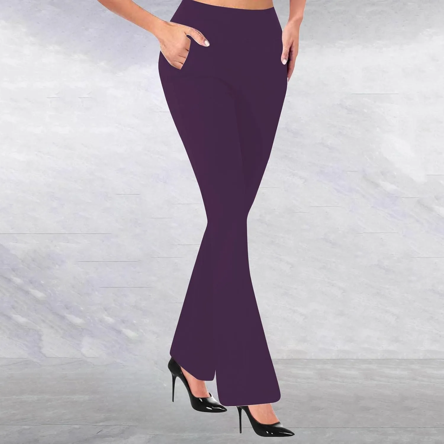 Dress Pants Women Business Casual Work Pants Solid High Waist Stretchy Trousers Bootcut Office Pull On Slacks with Pockets