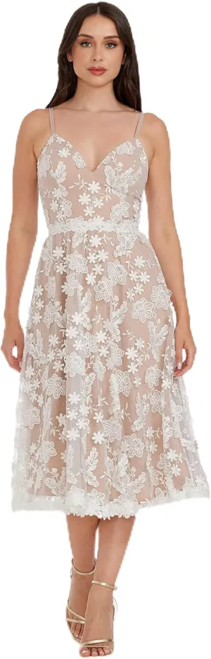 Dress the Population Women's Tahani Plunge Neckline Fit and Flare Midi Dress