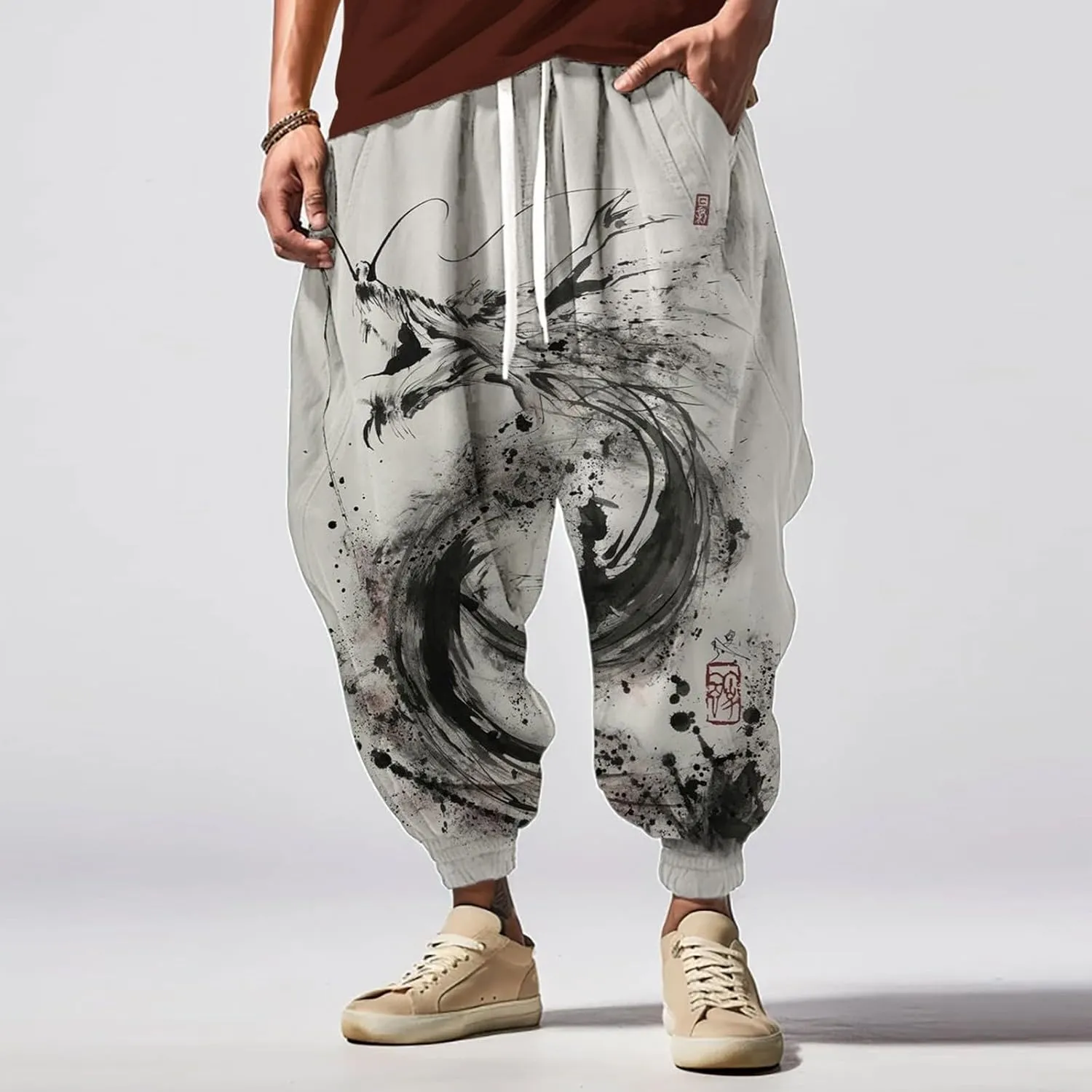 Elastic Waist Hippie Pant Street Feel Casual Sweatpants Mens Linen Cargo Jogger Pant Anime Clothes Baggy Sweatpants