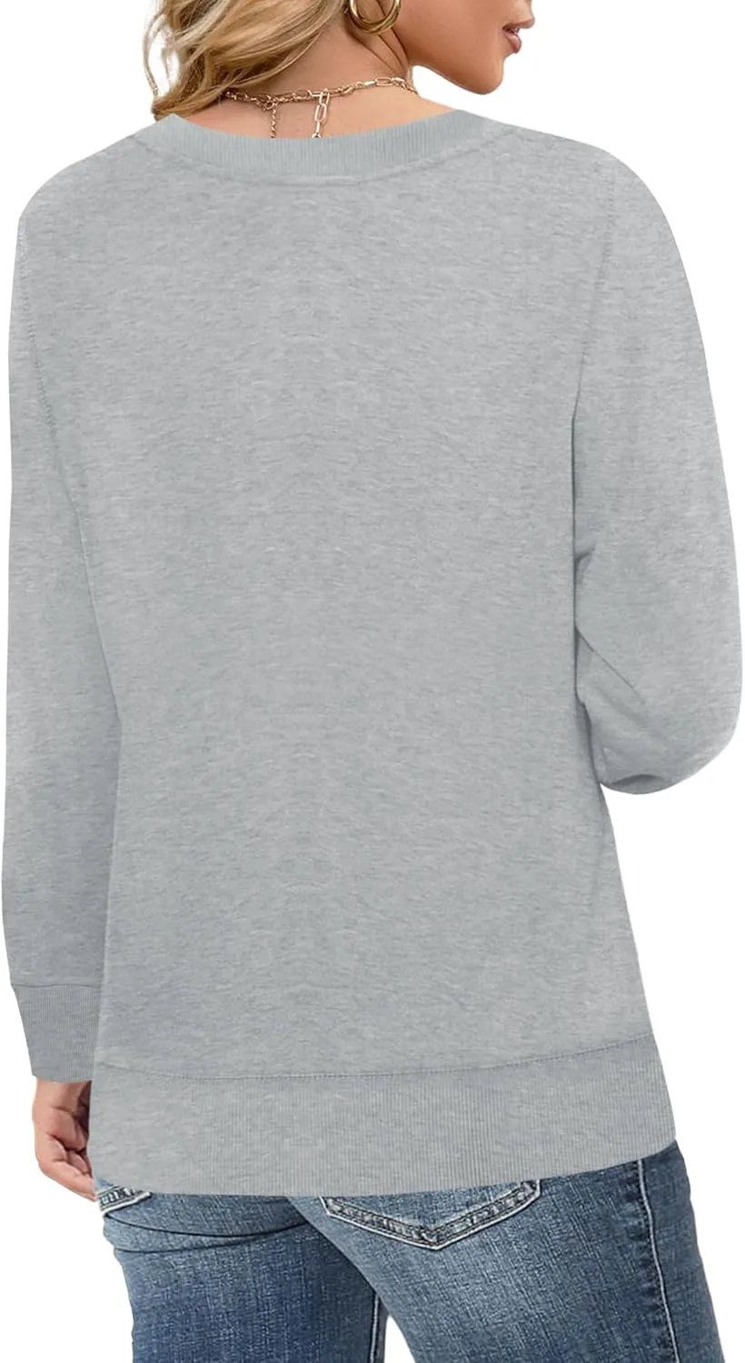 Elesomo Womens Sweatshirts Cotton Crew Neck Casual Long Sleeve Pullover Tops