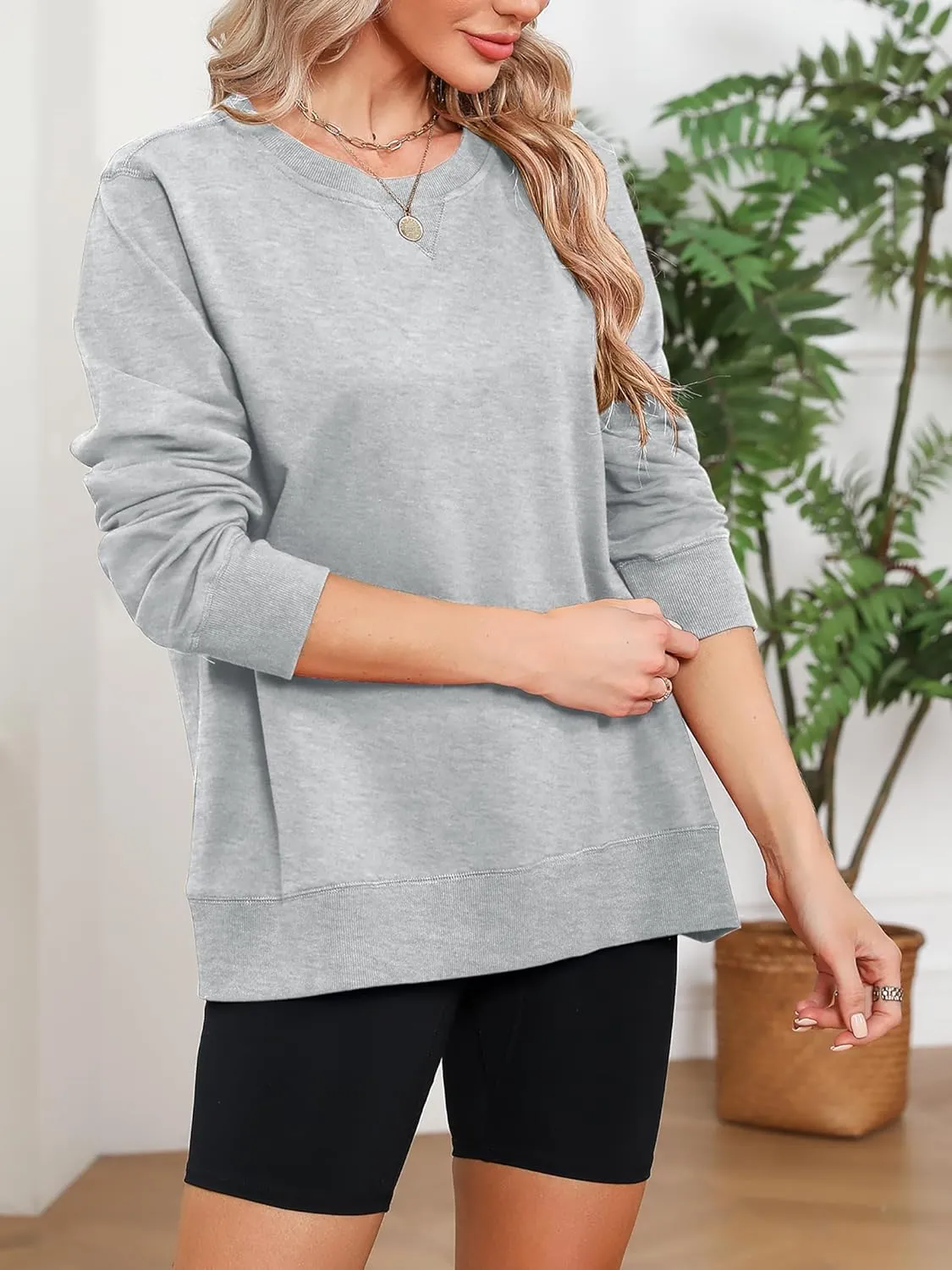 Elesomo Womens Sweatshirts Cotton Crew Neck Casual Long Sleeve Pullover Tops