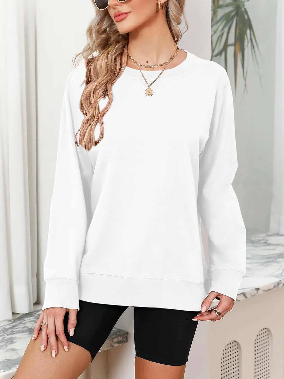 Elesomo Womens Sweatshirts Cotton Crew Neck Casual Long Sleeve Pullover Tops