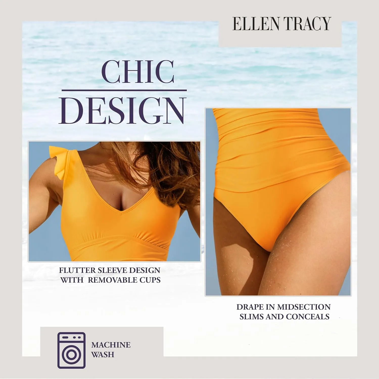 ELLEN TRACY Women's Mio One Piece Swimsuit - BathingSuit for Women with Ruffle Sleeves, Swimsuit for Ladies