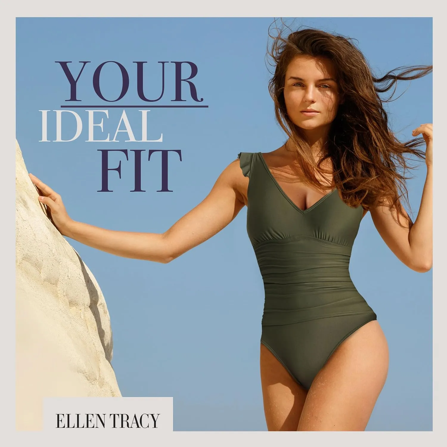 ELLEN TRACY Women's Mio One Piece Swimsuit - BathingSuit for Women with Ruffle Sleeves, Swimsuit for Ladies