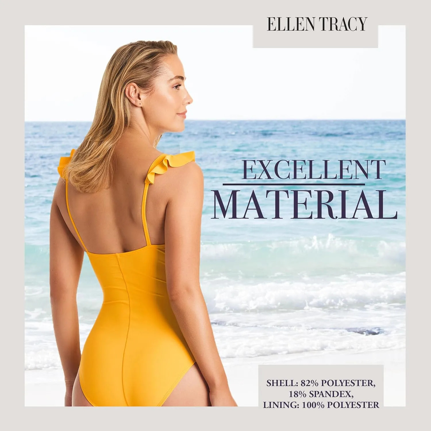ELLEN TRACY Women's Mio One Piece Swimsuit - BathingSuit for Women with Ruffle Sleeves, Swimsuit for Ladies