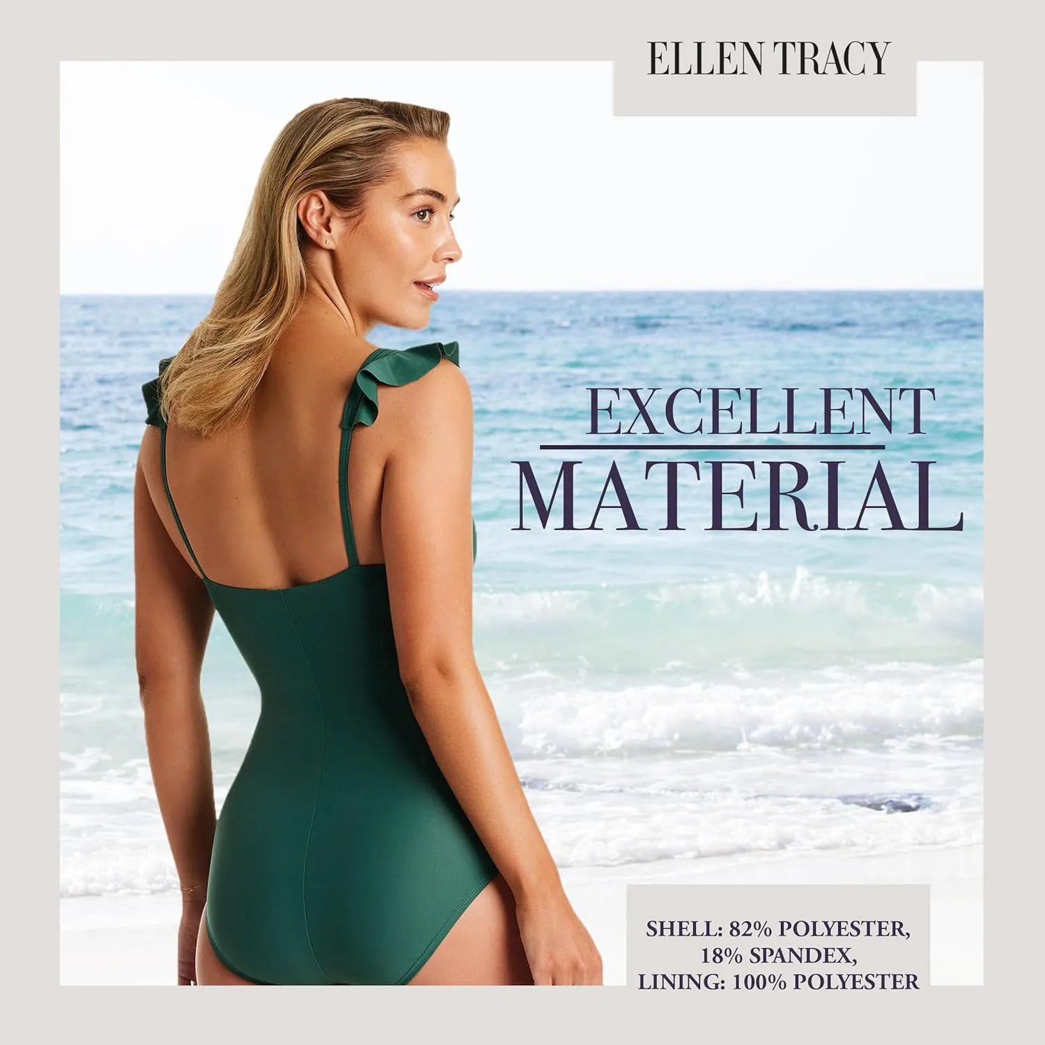 ELLEN TRACY Women's Mio One Piece Swimsuit - BathingSuit for Women with Ruffle Sleeves, Swimsuit for Ladies