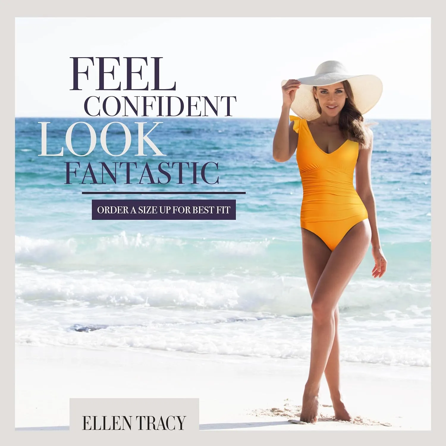 ELLEN TRACY Women's Mio One Piece Swimsuit - BathingSuit for Women with Ruffle Sleeves, Swimsuit for Ladies