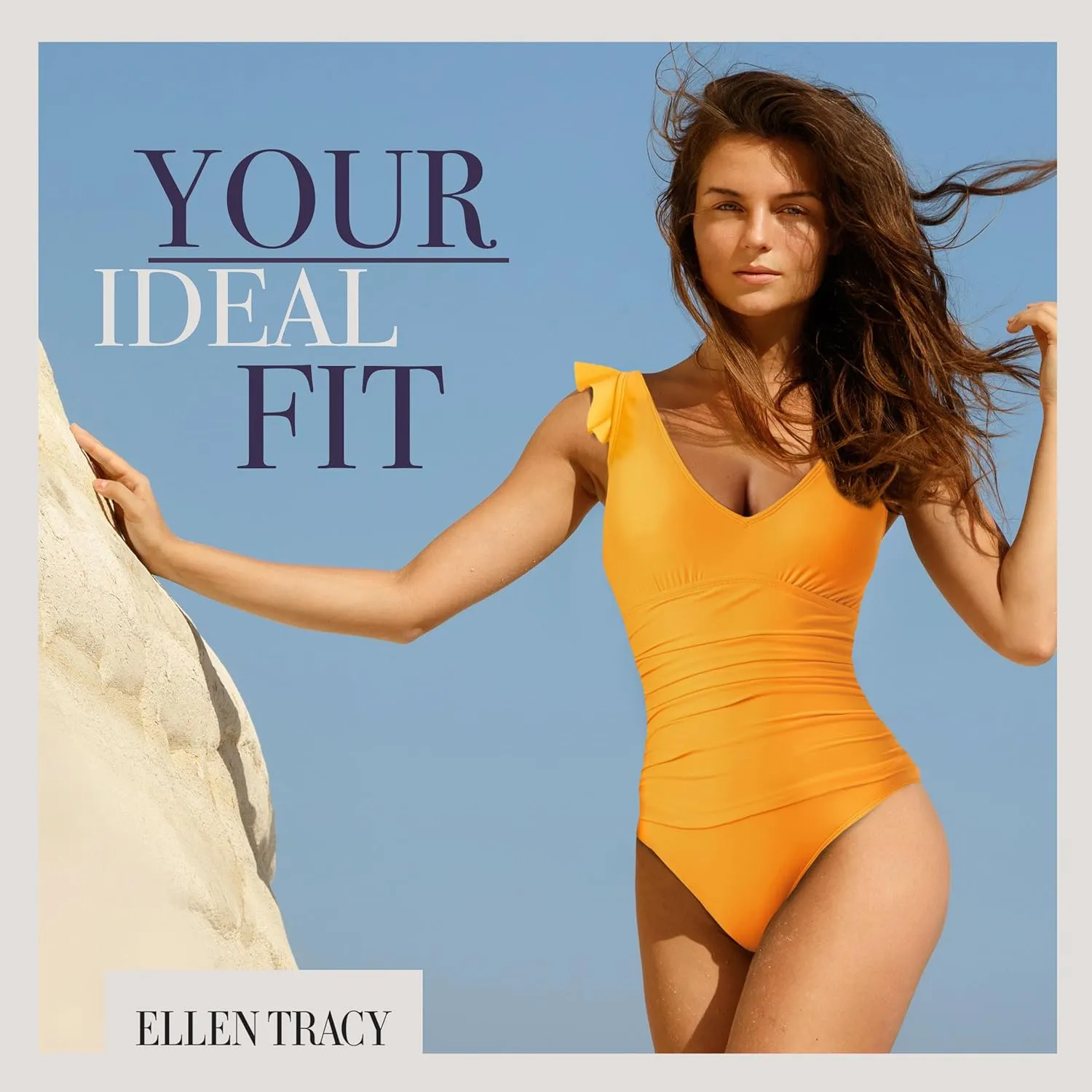 ELLEN TRACY Women's Mio One Piece Swimsuit - BathingSuit for Women with Ruffle Sleeves, Swimsuit for Ladies