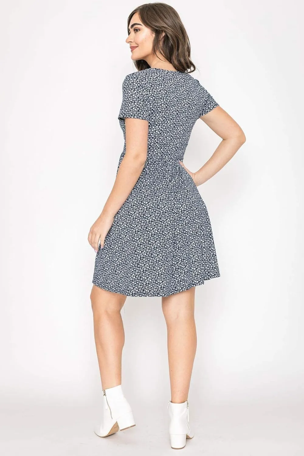 Eloges Women's Ditsy Floral Surplice Waist Band Flare Dress S to 3X Plus |EGS