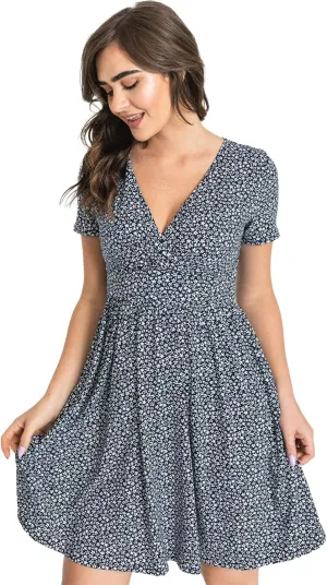 Eloges Women's Ditsy Floral Surplice Waist Band Flare Dress S to 3X Plus |EGS