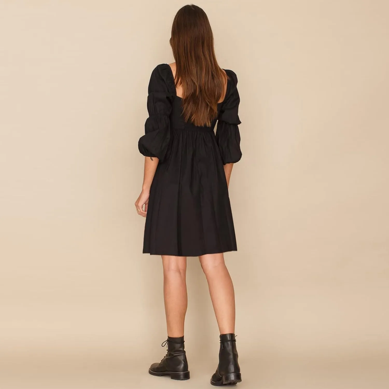 EXLURA Womens 2025 Square Neck Dress Long Puff Sleeve A-Line Casual Short Mini Dresses