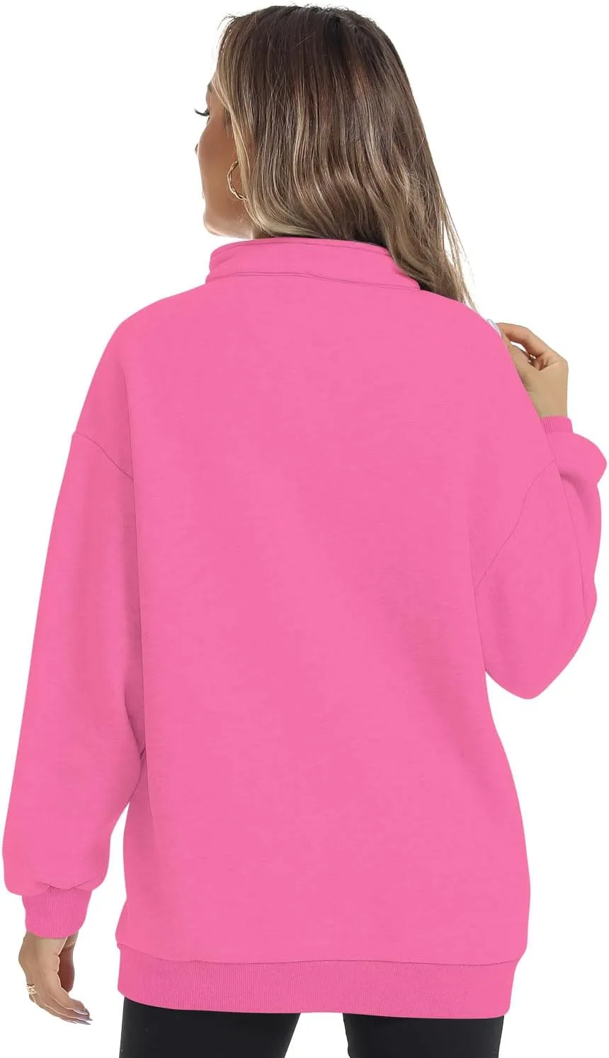 FANCYINN Womens Pullover Oversized Sweatshirt Half Zip Lapel Long Sleeve Drop Shoulder Teen Girls Fleece Sports Tops