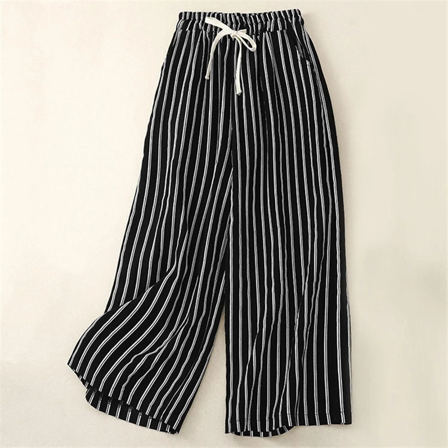 fartey Womens Wide Leg Linen Pants Lightweight Loose Fit Harem Pants Elastic Waist Casual Summer Beach Trousers with Pockets