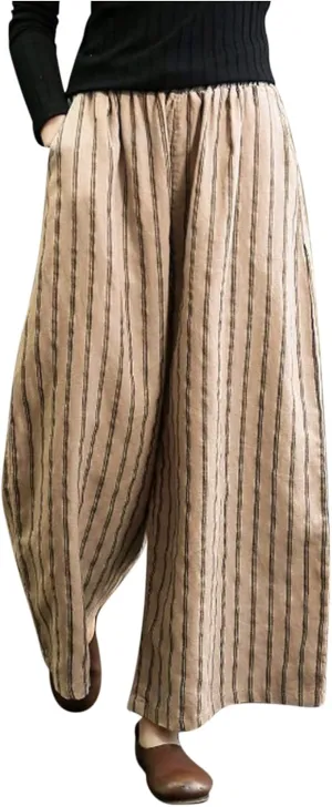 fartey Womens Wide Leg Linen Pants Lightweight Loose Fit Harem Pants Elastic Waist Casual Summer Beach Trousers with Pockets