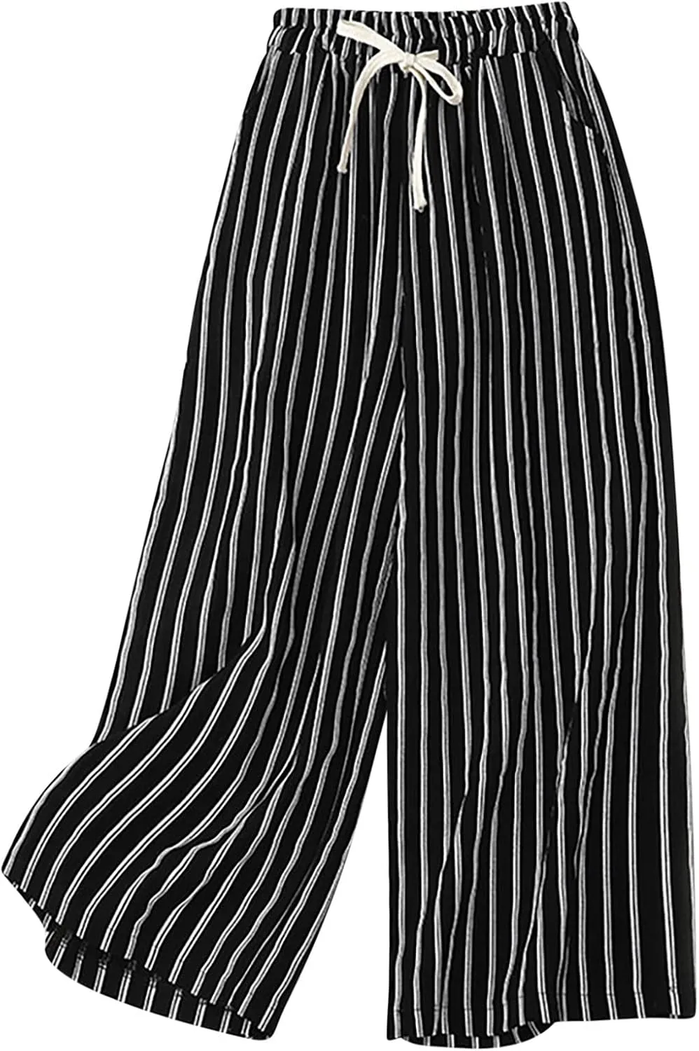 fartey Womens Wide Leg Linen Pants Lightweight Loose Fit Harem Pants Elastic Waist Casual Summer Beach Trousers with Pockets