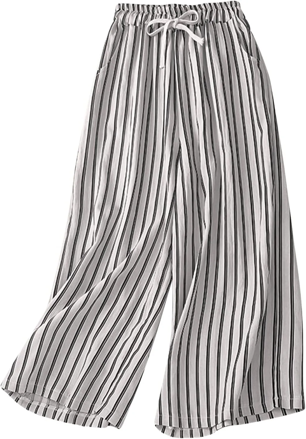 fartey Womens Wide Leg Linen Pants Lightweight Loose Fit Harem Pants Elastic Waist Casual Summer Beach Trousers with Pockets
