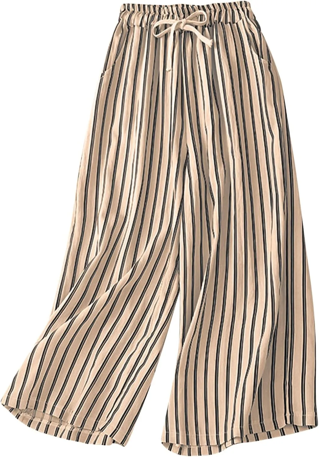 fartey Womens Wide Leg Linen Pants Lightweight Loose Fit Harem Pants Elastic Waist Casual Summer Beach Trousers with Pockets