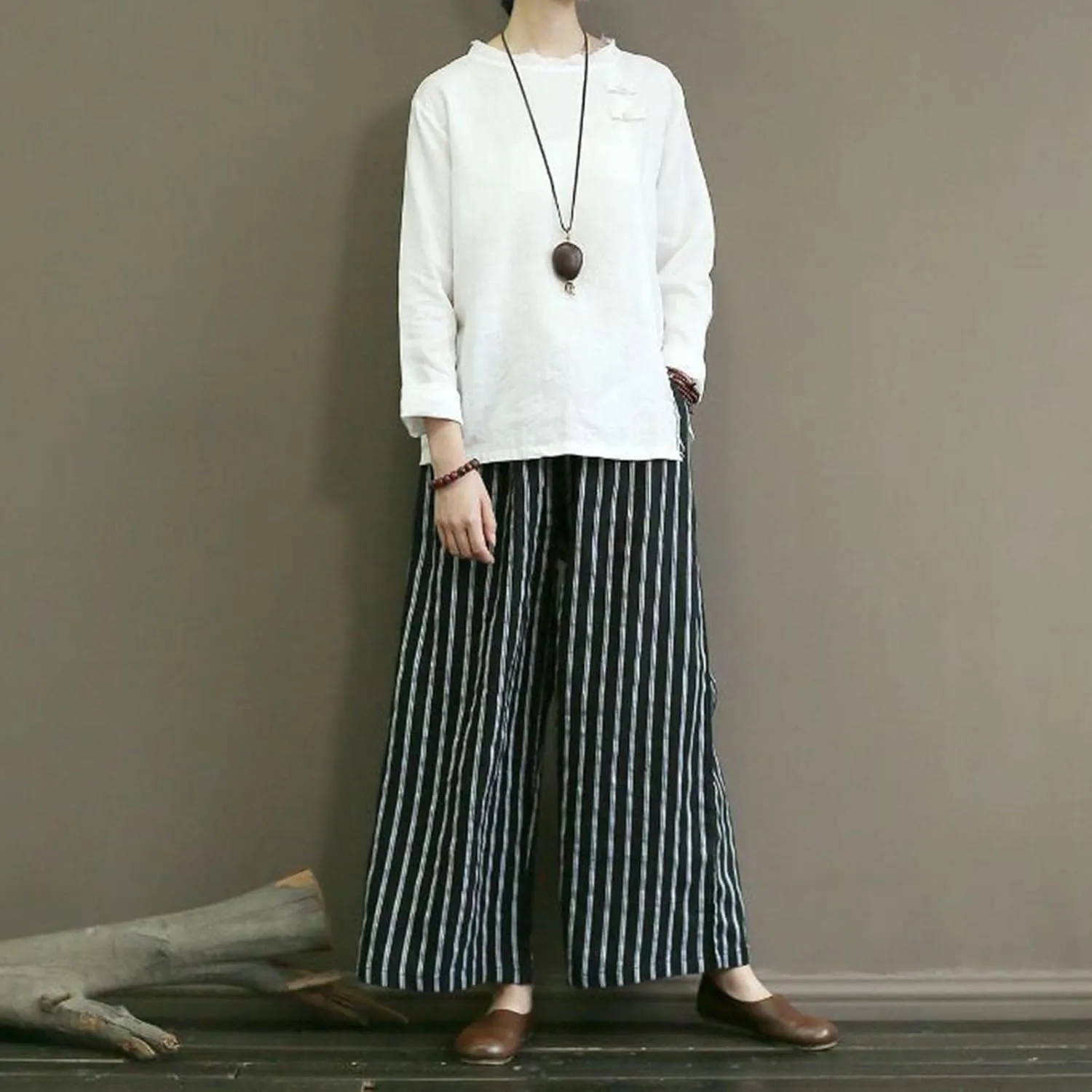 fartey Womens Wide Leg Linen Pants Lightweight Loose Fit Harem Pants Elastic Waist Casual Summer Beach Trousers with Pockets