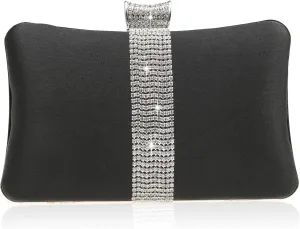 Fashion Womens Jane Satin Diamante Clutch Rhinestone Evening Bridal Prom Party Handbag Crossbody Purse Chain Bag