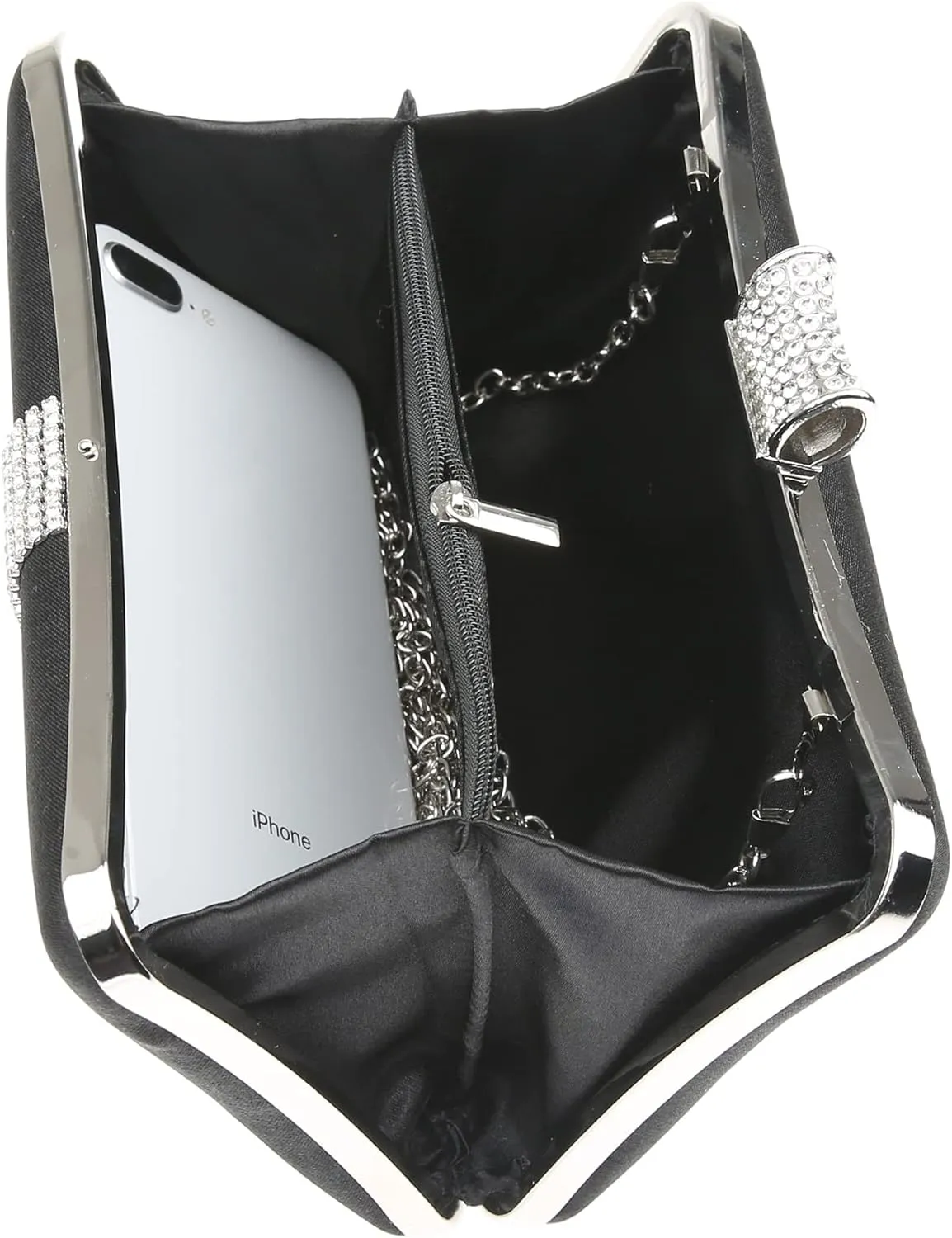 Fashion Womens Jane Satin Diamante Clutch Rhinestone Evening Bridal Prom Party Handbag Crossbody Purse Chain Bag