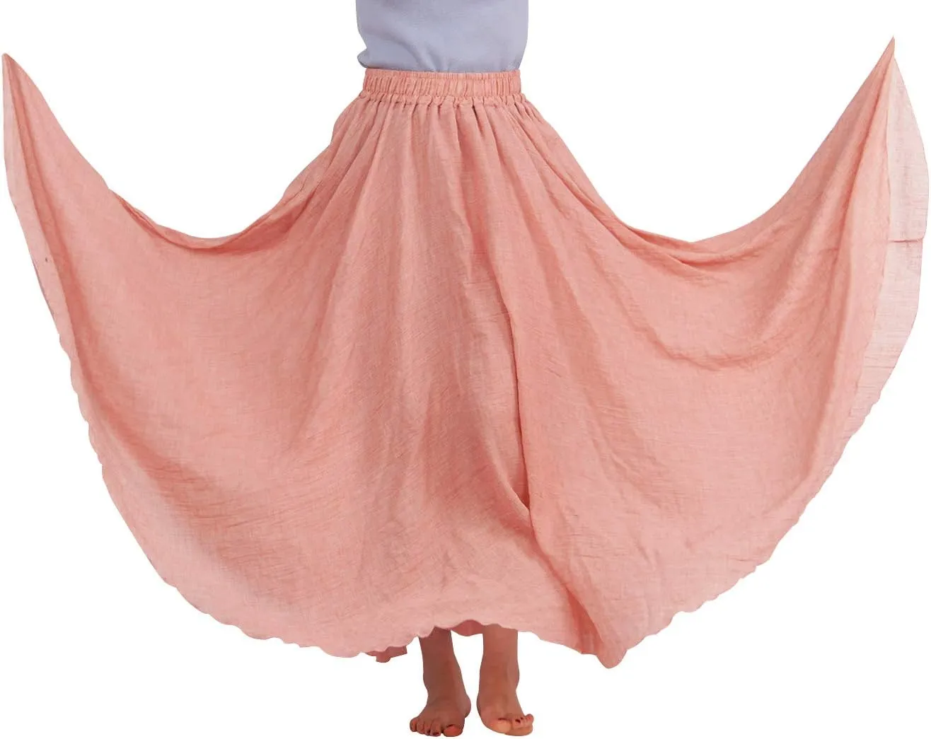 FEOYA Maxi Skirts for Women Cotton Linen Bohemian Long Skirt Two Layer Swing A-Line Flowy Skirt