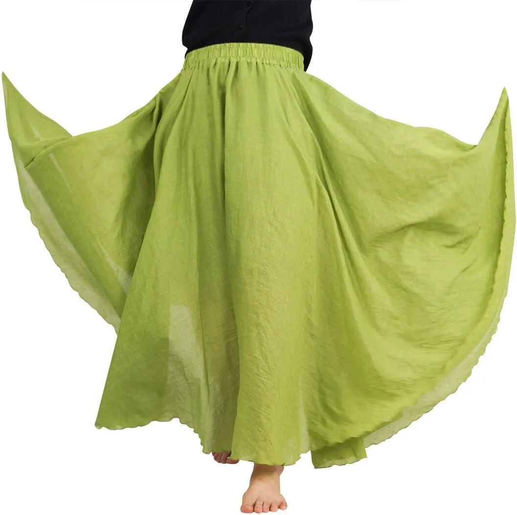 FEOYA Maxi Skirts for Women Cotton Linen Bohemian Long Skirt Two Layer Swing A-Line Flowy Skirt