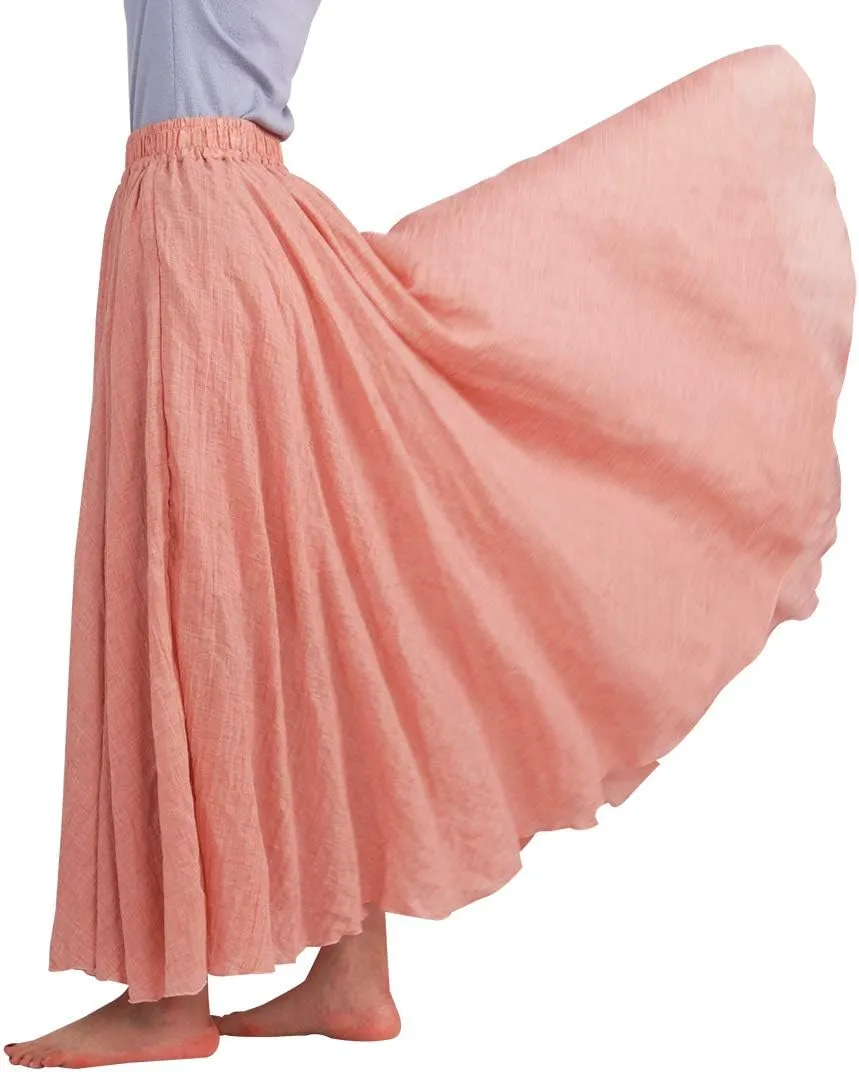 FEOYA Maxi Skirts for Women Cotton Linen Bohemian Long Skirt Two Layer Swing A-Line Flowy Skirt