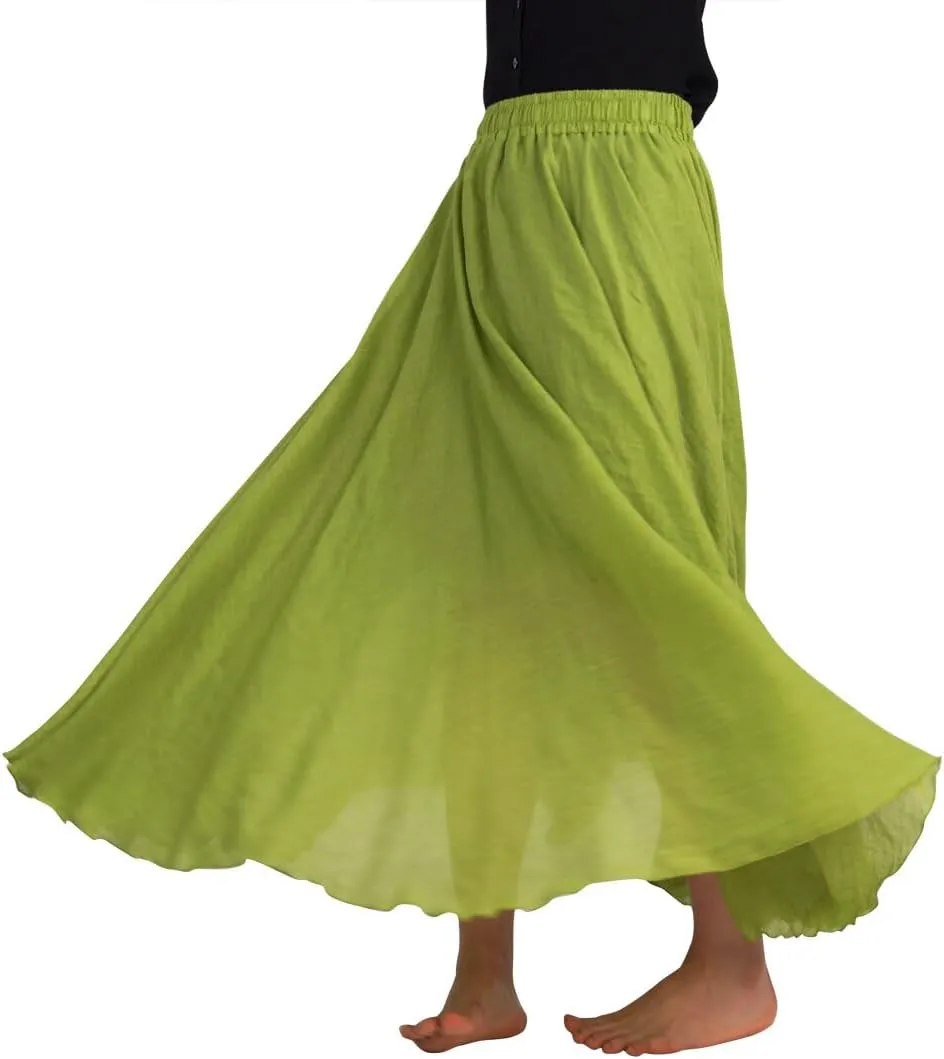 FEOYA Maxi Skirts for Women Cotton Linen Bohemian Long Skirt Two Layer Swing A-Line Flowy Skirt