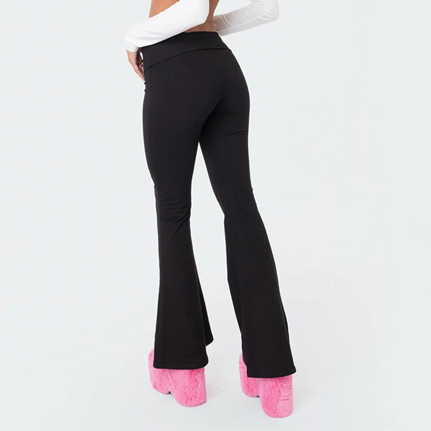 Flared Sweatpants Fold Over Yoga Pants High Waisted Plus Size Workout Leggings Fall Trouser Pants Tall