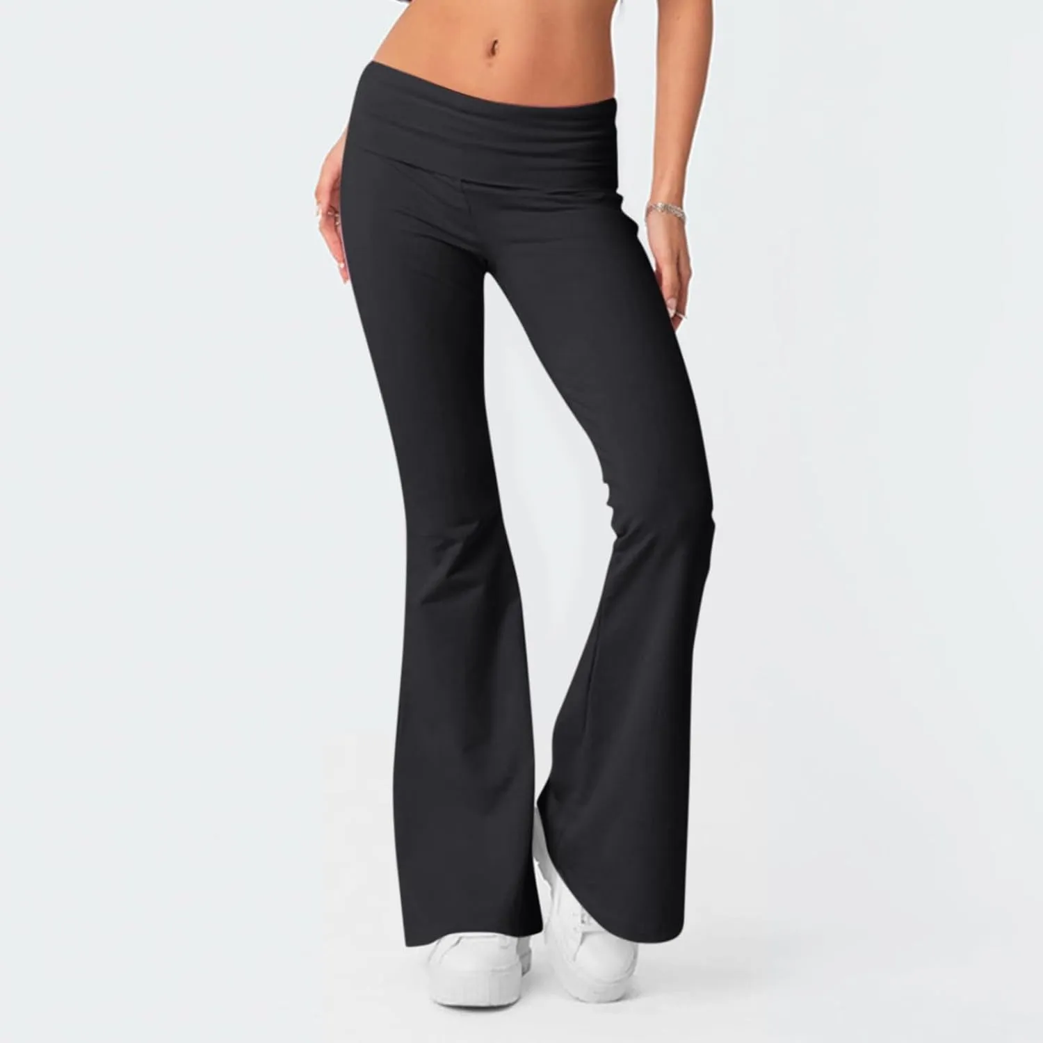 Flared Sweatpants Fold Over Yoga Pants High Waisted Plus Size Workout Leggings Fall Trouser Pants Tall