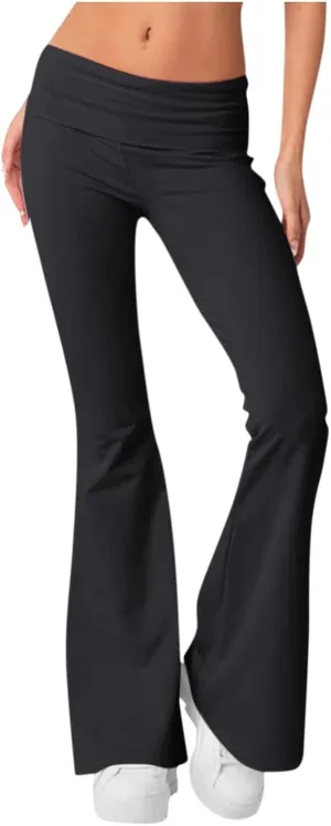Flared Sweatpants Fold Over Yoga Pants High Waisted Plus Size Workout Leggings Fall Trouser Pants Tall