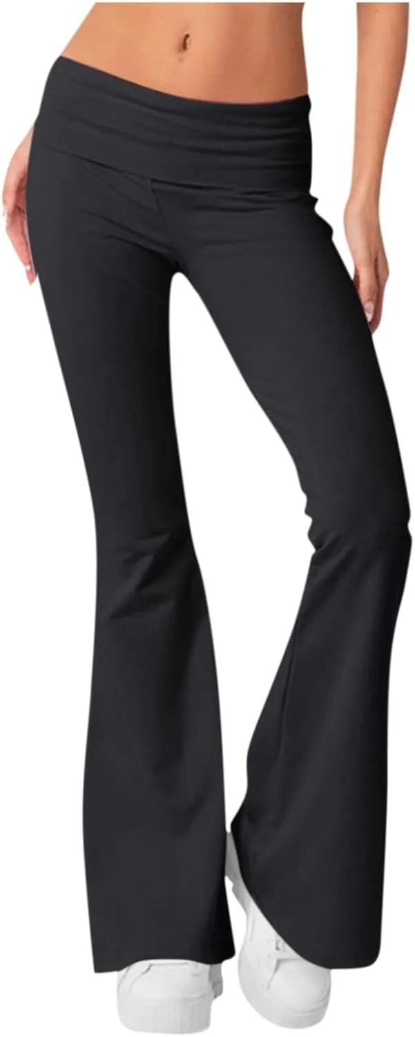 Flared Sweatpants Fold Over Yoga Pants High Waisted Plus Size Workout Leggings Fall Trouser Pants Tall