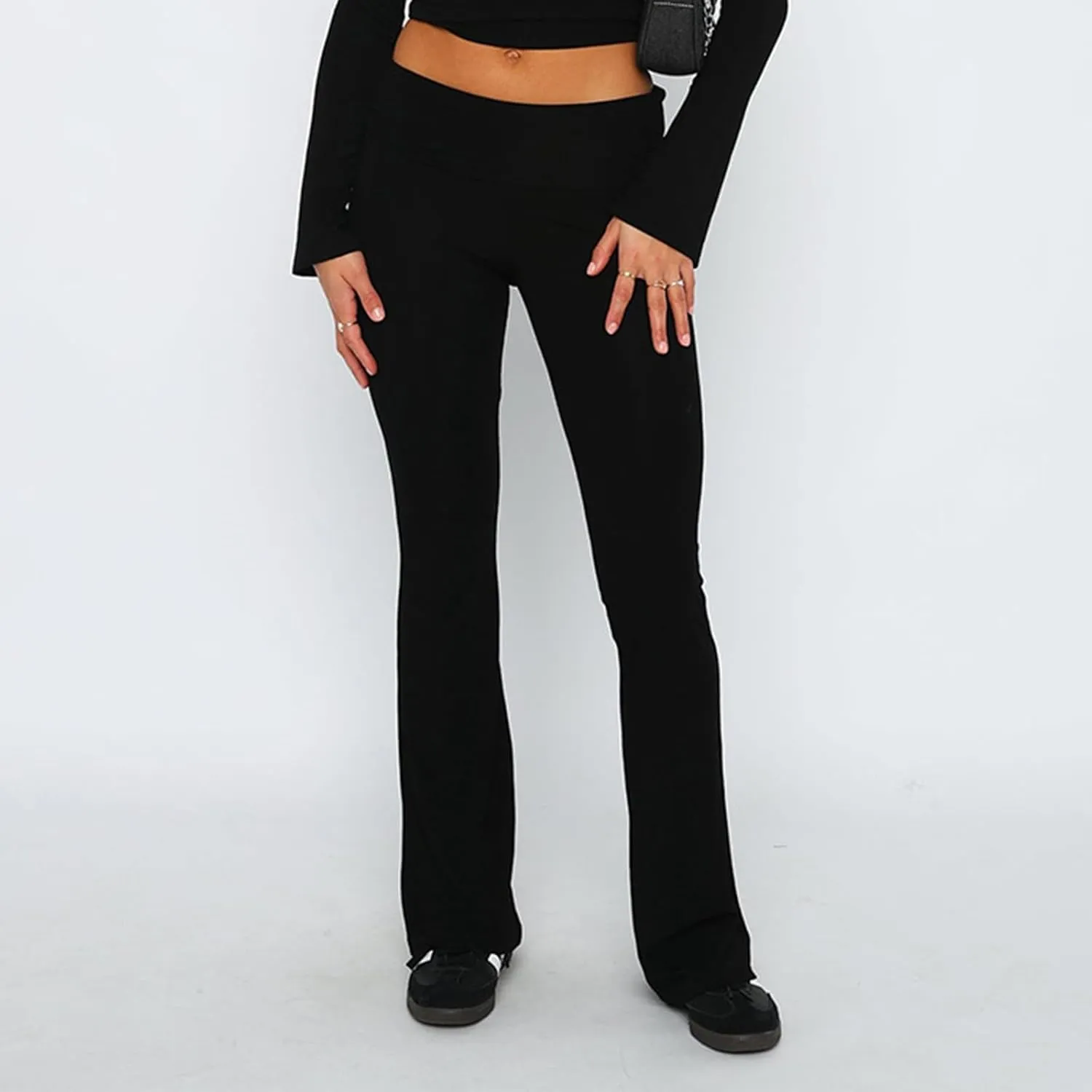 Flared Sweatpants Fold Over Yoga Pants High Waisted Plus Size Workout Leggings Fall Trouser Pants Tall