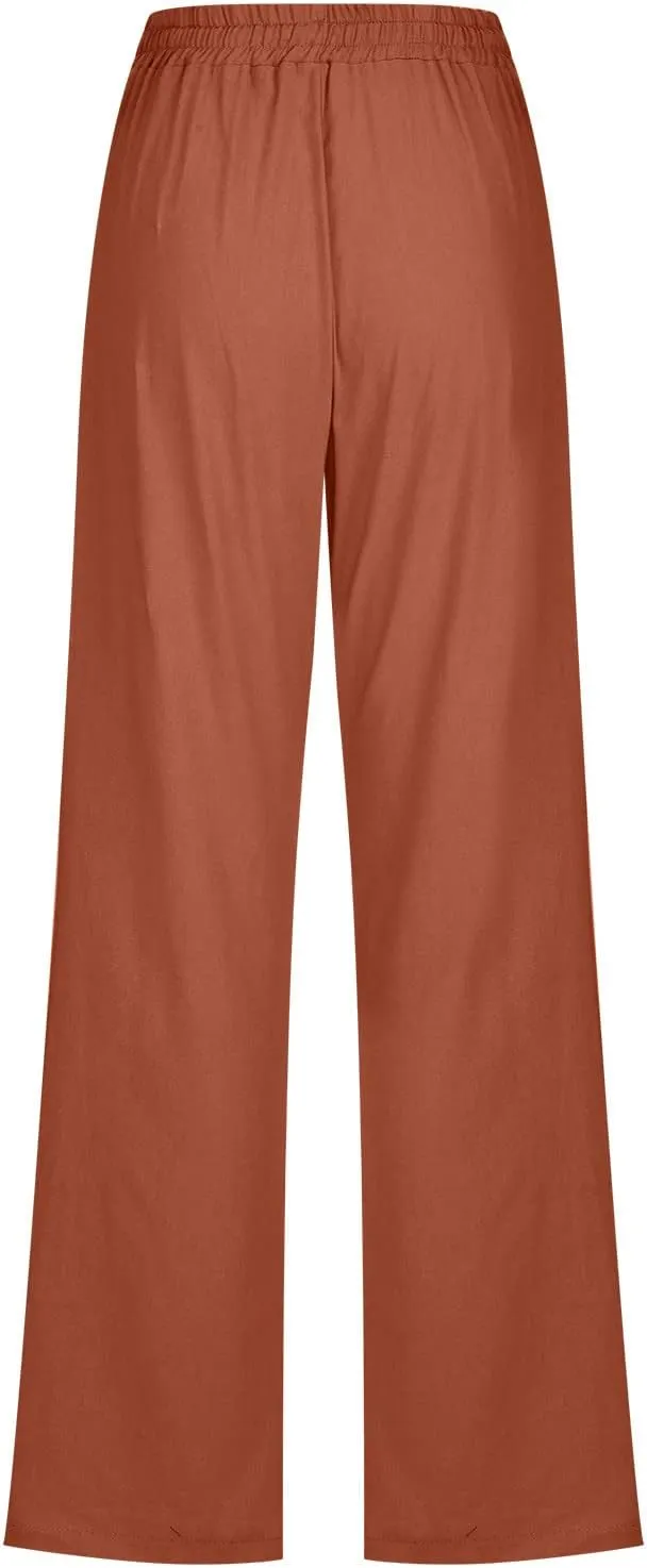 Flowy Linen Pants Women Summer Loose Baggy for Women Pants Palazoo Slacks 2025 Vacation Summer Wide Leg Trousers