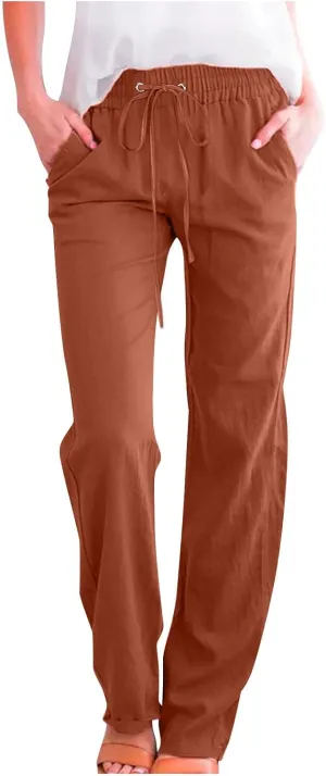 Flowy Linen Pants Women Summer Loose Baggy for Women Pants Palazoo Slacks 2025 Vacation Summer Wide Leg Trousers