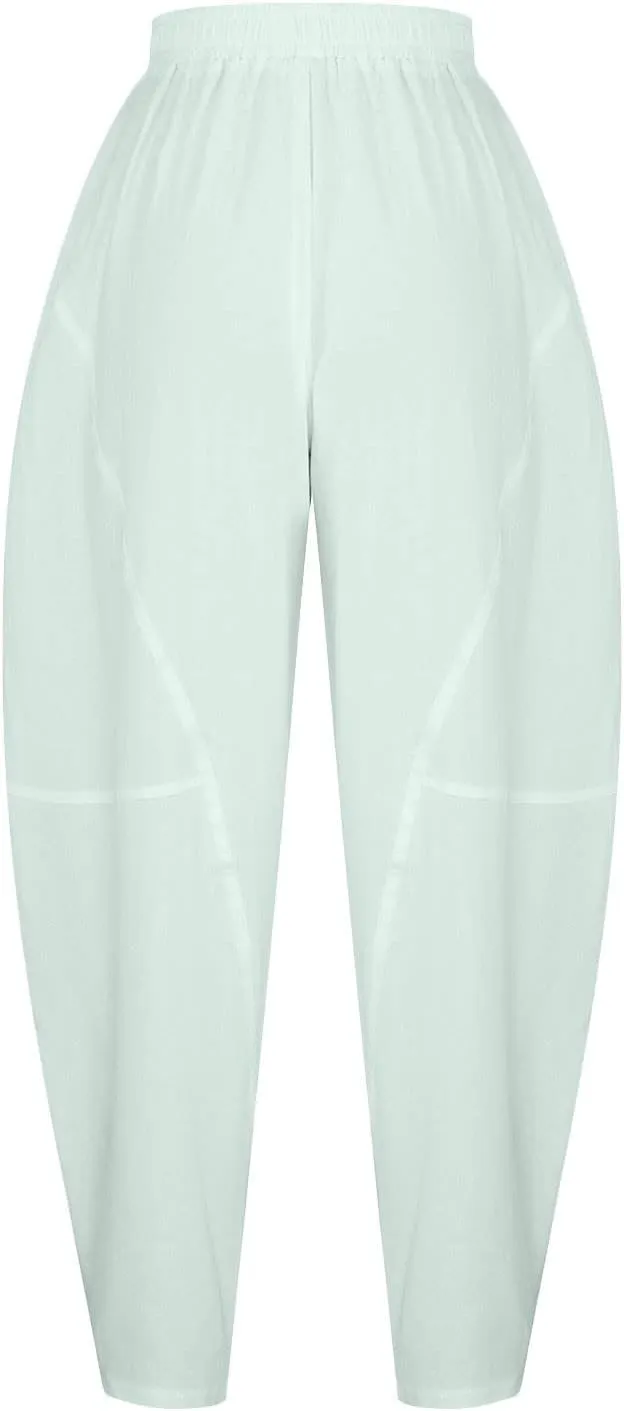 Flowy Womens Linen Pants Drawstring High Waist Pants Casual Wide Leg Slacks Summer Trendy Long Trouser with Pockets