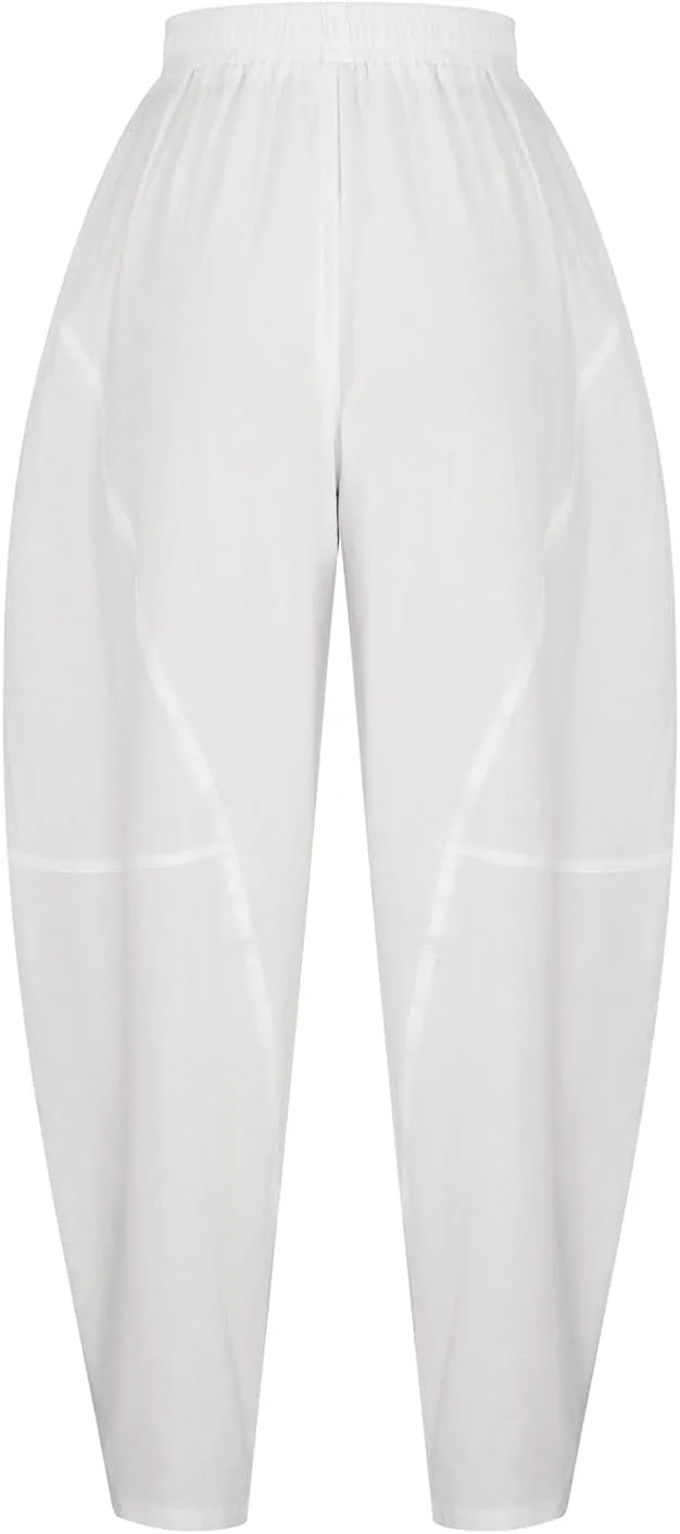 Flowy Womens Linen Pants Drawstring High Waist Pants Casual Wide Leg Slacks Summer Trendy Long Trouser with Pockets
