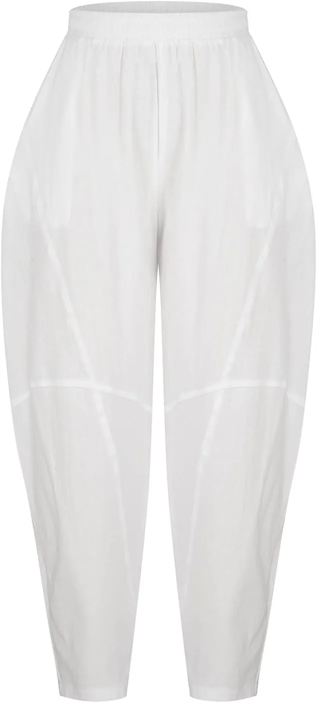 Flowy Womens Linen Pants Drawstring High Waist Pants Casual Wide Leg Slacks Summer Trendy Long Trouser with Pockets