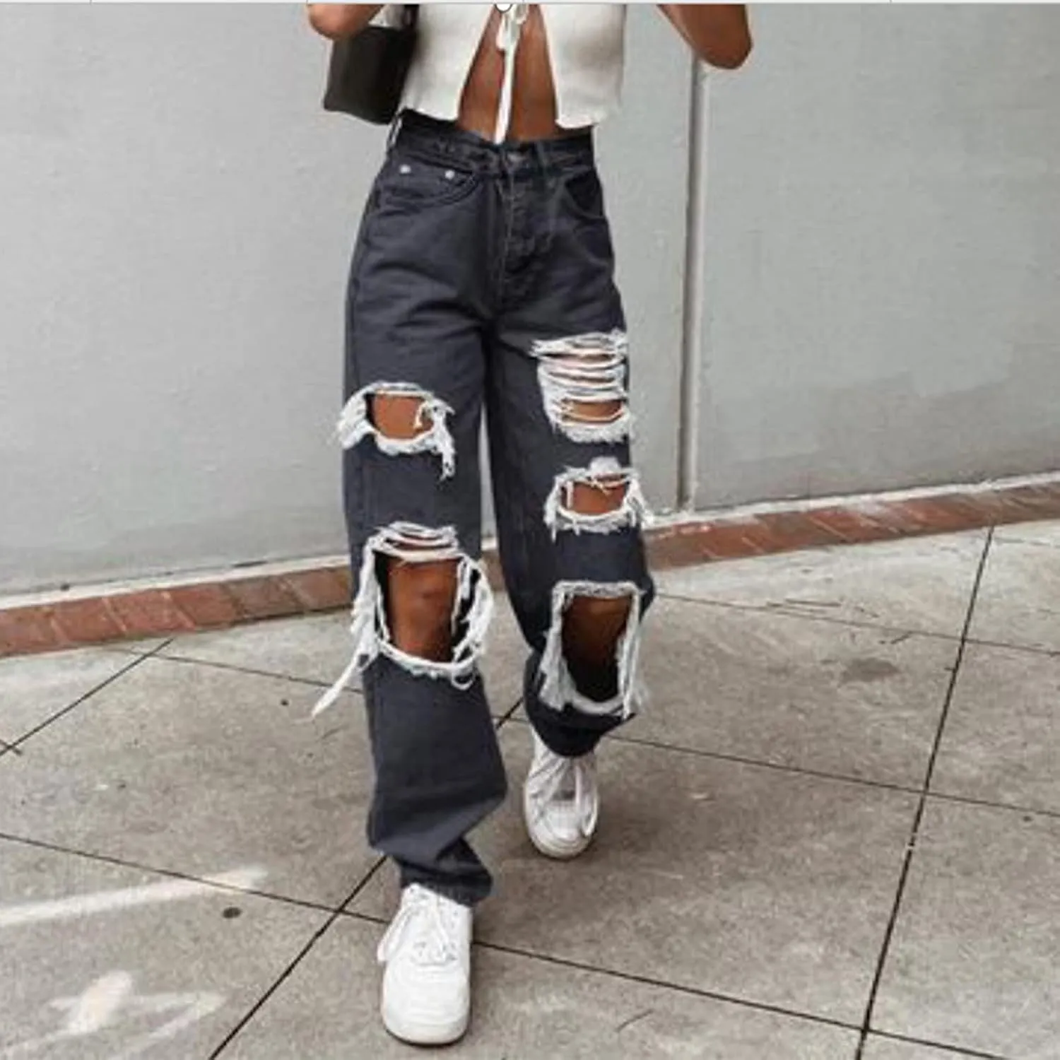 Franhais Women Wide Leg Denim Pants Fashion High Waist Straight Leg Baggy Flared Y2K Jeans Trousers Streetwear