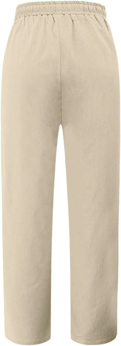 FZVYD Linen Pants for Women 2025 Summer High Waist Elastic Straight Leg Lounge Pant Casual Loose Lightweight Beach Trousers