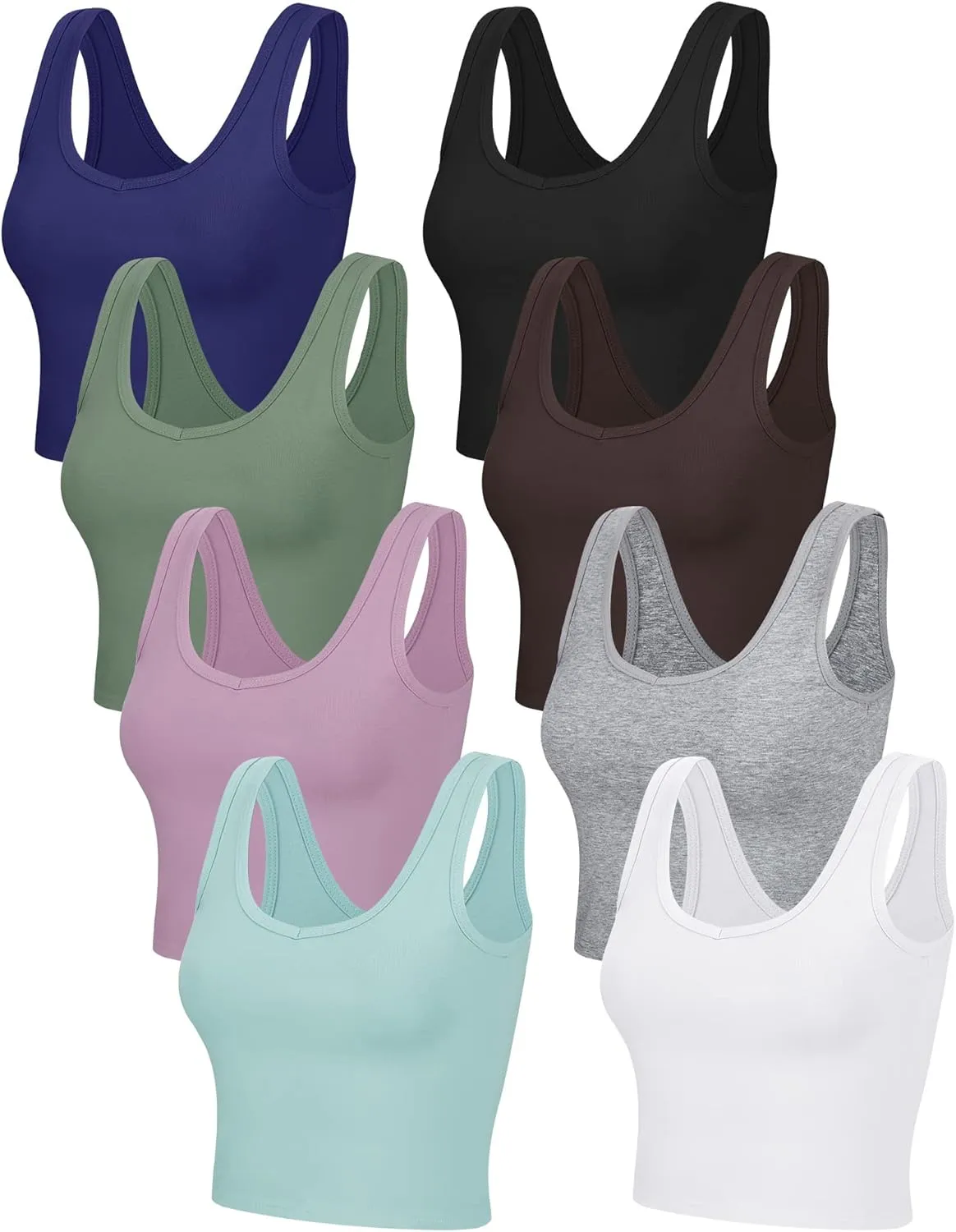 Geyoga 8 Pcs Women Basic Crop Tank Tops Sleeveless Sport Tank Summer Solid Tank
