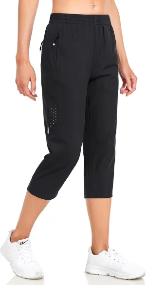 GymBrave Women's Capri Pants Quick Dry Lightweight Hiking Capris Pants Outdoor Casual with Zipper Pockets
