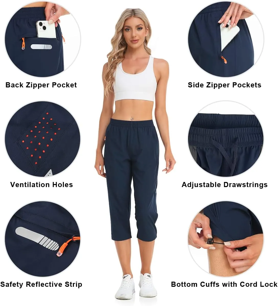 GymBrave Women's Capri Pants Quick Dry Lightweight Hiking Capris Pants Outdoor Casual with Zipper Pockets
