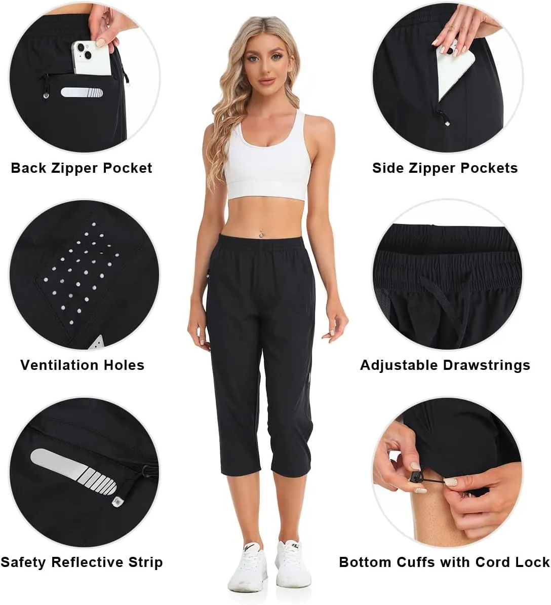 GymBrave Women's Capri Pants Quick Dry Lightweight Hiking Capris Pants Outdoor Casual with Zipper Pockets