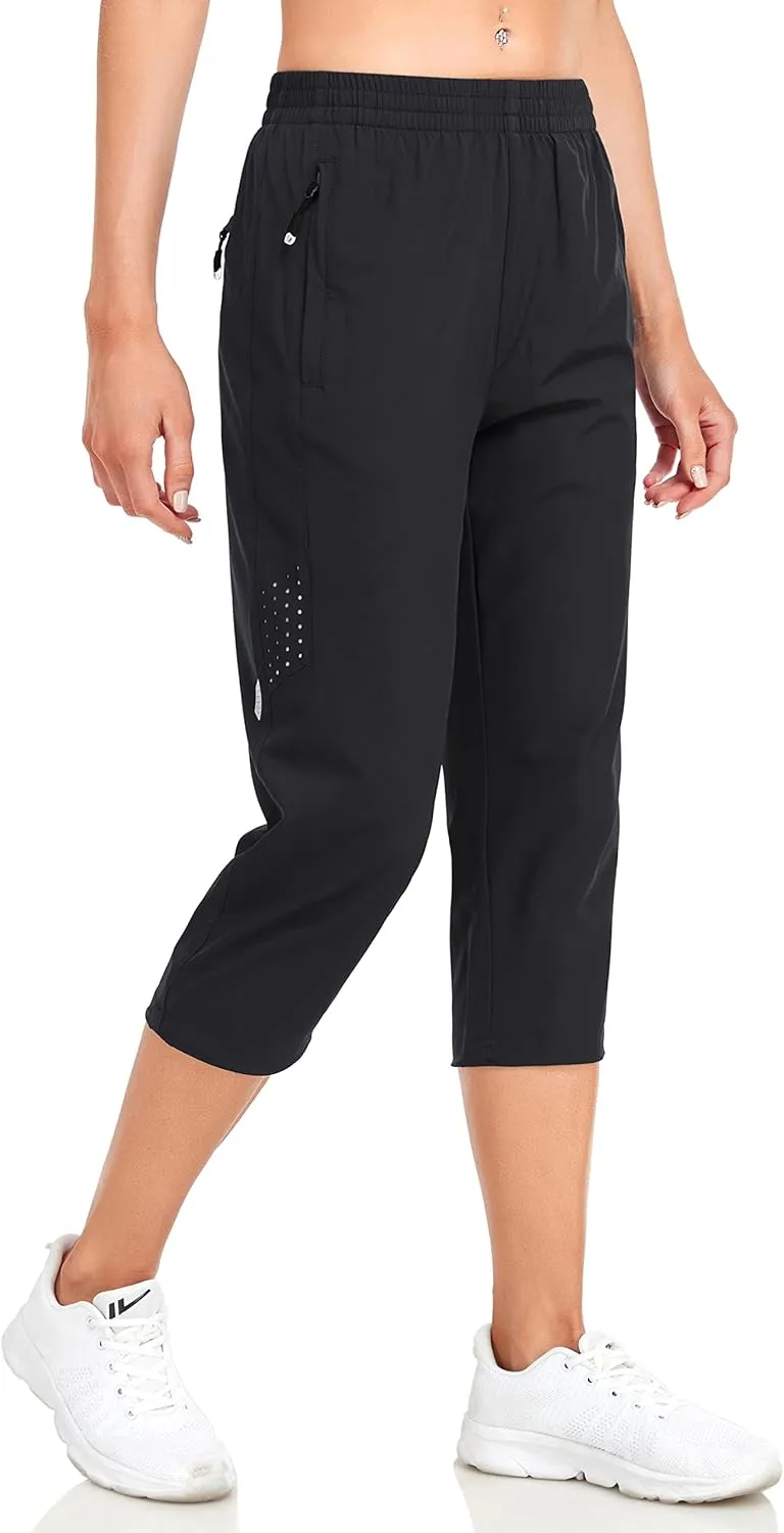 GymBrave Women's Capri Pants Quick Dry Lightweight Hiking Capris Pants Outdoor Casual with Zipper Pockets