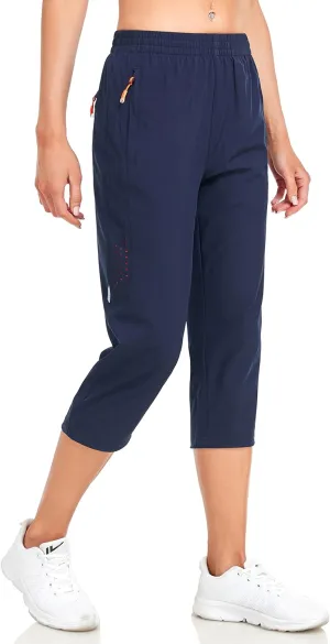 GymBrave Women's Capri Pants Quick Dry Lightweight Hiking Capris Pants Outdoor Casual with Zipper Pockets