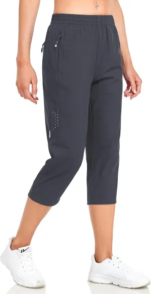 GymBrave Women's Capri Pants Quick Dry Lightweight Hiking Capris Pants Outdoor Casual with Zipper Pockets